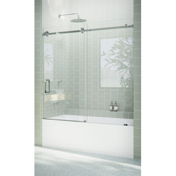 56-60"x60-Frameless Bath Tub Sliding Shower Door Square Hardware, Polished Chrome