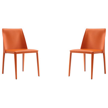 Manhattan Comfort Paris Saddle Leather Dining Chair, Coral, Set of 4
