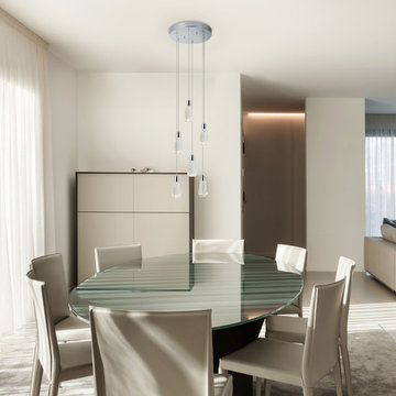 Harland 30W LED Integrated 6-Light Chandelier, Chrome, Clear Glass Shades, Dimma