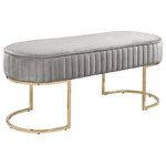 Lilola Home - Set of 2 Julianne Velvet Bench With Metal Base, Gray - Glam up your home with the modern Julianne beautiful velvet bench! Crafed with detailed vertical tufted seams and gold metal legs, the Julianne will dazzle you and your guests in any room setting. Available in pink and gray colors that will complement your home's specific decor.