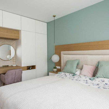 Modern and elegant apartment with blue focus wall
