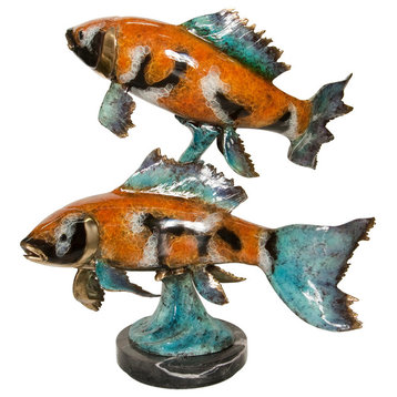 Tropical Fish, Marble Base, Special Patina Sculpture