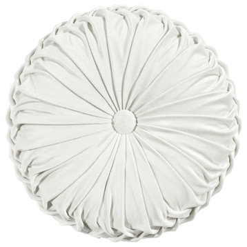 Round Pleated Soft Velvet Decorative Pillow White Single 15"