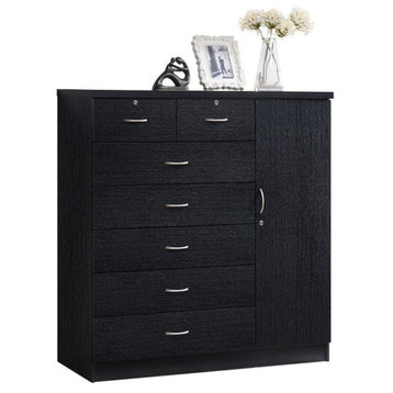 Pemberly Row Contemporary 7 Drawer Wood Chest with 2 Locking Drawers in Black