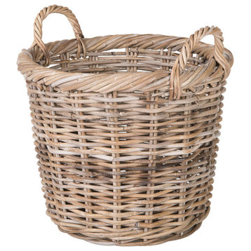 Kobo Rattan Round Basket and Planter, Gray-Brown