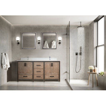 Lexora Ziva Bathroom Vanity, Rustic Barnwood, 72" Double Sink, Cultured Marble Top, Vanity, Countertop, & Sink