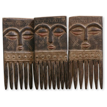 Ashanti Wisdom Wood Combs, Ghana, 3-Piece Set