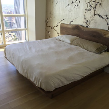 Natural edge walnut storage platform bed