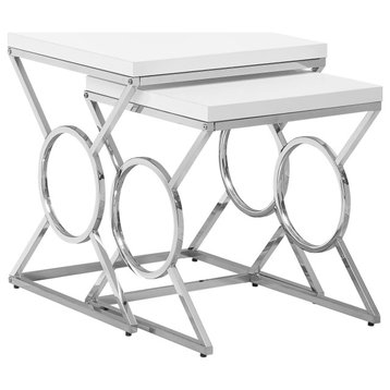 HomeRoots 37.25" x 37.25" x 43" White Metal 2pcs Nesting Table Set