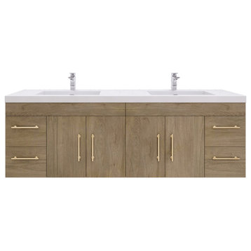 Rosa 72" Double Sink Wall Mounted Vanity with Reinforced Acrylic Sinks, White Oak