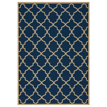 Noble House Serafin 90x63" Indoor Fabric Geometric Area Rug in Navy and Ivory