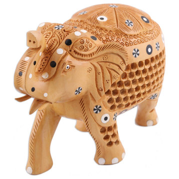 NOVICA Adorned Elephant And Wood Figurine