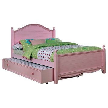 Furniture of America Poppy Transitional Wood Kids Twin Bed with Trundle in Pink