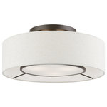 Livex Lighting - Ellsworth 3 Light Brushed Nickel With Shiny White Accents Semi-Flush - The Ellsworth collection has a clean, crisp look and contemporary appeal. The hand-crafted oatmeal color fabric hardback shade with white color fabric on the inside offers a diffused warm light.  This three-light drum shade adds character to this handsomely styled semi flush mount. Will adapt well in the living room, dining room and bedroom tastefully elevating your style. This sleek design is shown in an English bronze finish.