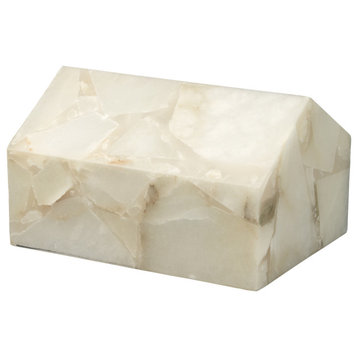 Large Geometric Alabaster White House Stone Block Sculpture Long Minimalist Cube
