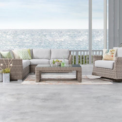 SAVANNAH Outdoor Wicker Corner Lounge + Rocker - Outdoor Lounge Sets