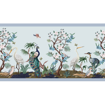 GB50031g8 Chinoiserie Herons Peel and Stick Wallpaper Border 8in x 15ft Long