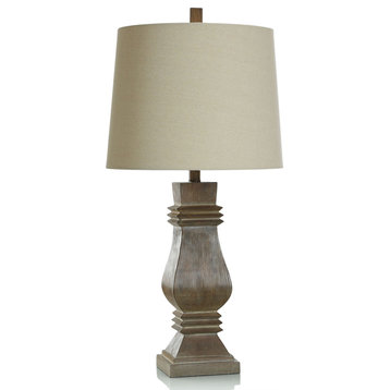 Roanoke Brown Table Lamp Polyresin With Faux Wood Brushed Finish Beige Shade