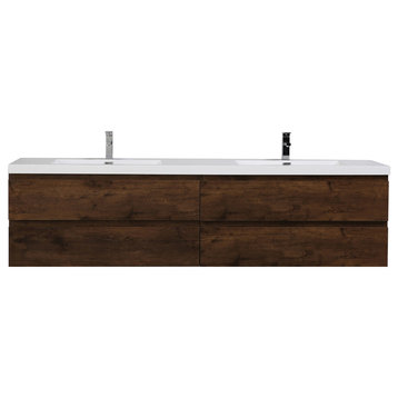 MOB 84" Double Sink Wall Mounted Vanity, Acrylic Sink, Rosewood