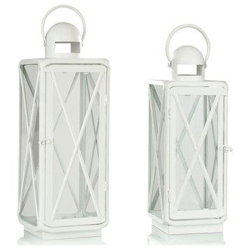 Stainless Steel and Glass Lanterns Set of 2 Matte White Finish