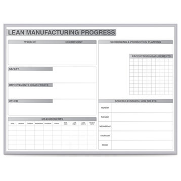 Ghent's Vinyl 4' x 6' Manufacturing LEAN Whiteboard in Gray