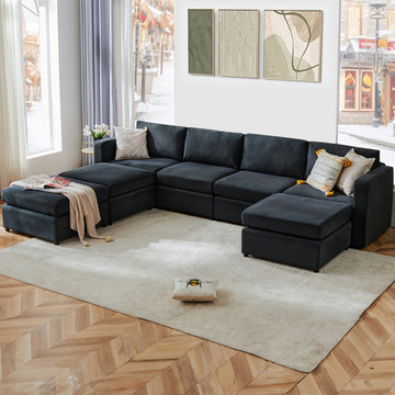 Convertible Modular Sofa Bed – 7-Seater Upholstered Sectional for Living Room
