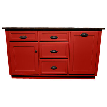 Modern Kitchen Island with Drop Leaf, Persimmon Red