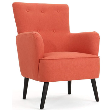 Transitional Accent Chair, Padded Seat With Button Tufted Back, Dark Salmon