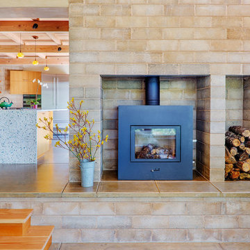 Watershed Block Fireplace in a Private Residence by Arkin Tilt Architects