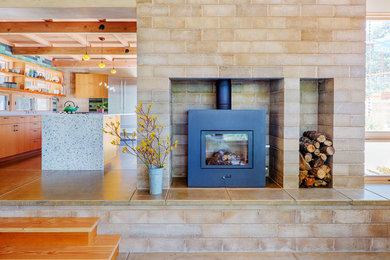 Watershed Block Fireplace in a Private Residence by Arkin Tilt Architects