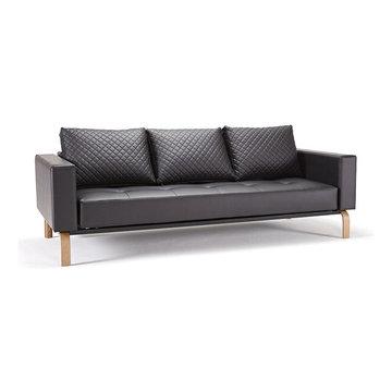 Innovation USA | Cassius Q Deluxe Black Leather Sofa Bed | Lacquered Oak Legs