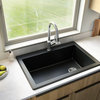 Karran Drop-In Quartz 33" 1-Hole Single Bowl Kitchen Sink, Black