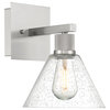 Port Nine Martini LED Wall Sconce, Brushed Steel, Seeded Glass, Replaceable LED
