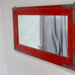 Lourdes Industrial Distressed Steel Framed & Red Painted Reclaimed Scaffolding M - Wall Mirrors