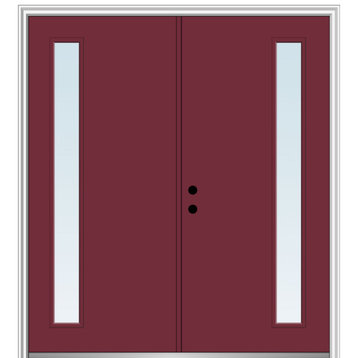60"x80" 1-Lite Clear RH-Inswing Painted Fiberglass Double Door, 4-9/16" Frame