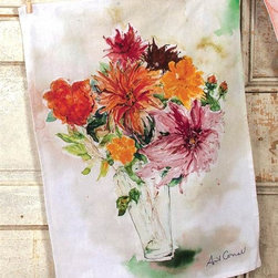 Watercolor Mums Floral Tea Towel - Dish Towels
