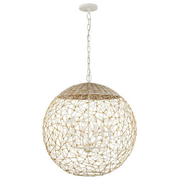 Varaluz Cayman 6-Light Orb Pendant, Country White/Natural/White, 362P06CW