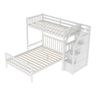 Twin Over Full Loft Bed With Staircase White - Transitional - Loft Beds ...