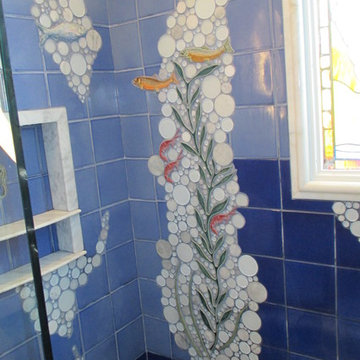 Nautical Undersea-themed Mosaic Tiled Shower
