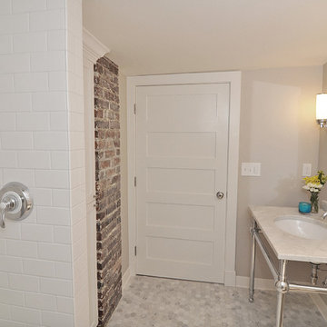 Exposed Brick Basement Bathroom
