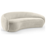 Meridian Furniture - Emery Upholstered Sofa, Cream, Velvet, Sofa - Drift away into a cloud of comfort with the Emery cream velvet sofa. Its soft, rounded curves and plush velvet upholstery create a truly indulgent seating experience. A timeless piece of furniture that exudes elegance and sophistication with its classic design that will never go out of style.