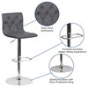 Set of 2 Bar Stool, Chrome Base & Vinyl Seat With Diamond Button Tufting, Grey