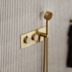 Porto Thermostatic Shower (Brushed Gold & Crema Marfil Marble) - Bath & Shower Parts