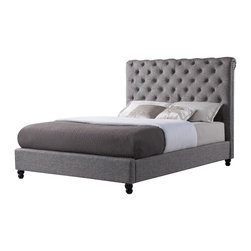 Upholstered Nailhead Scroll Bed - Grey - Platform Beds