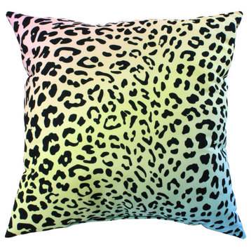Leopard Print Decorative Pillow, 16x16, Pastel Gradient/Black