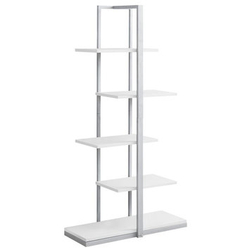 Pemberly Row 5 Shelf Metal Bookcase in White and Silver