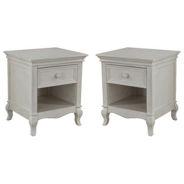 Home Square Transitional Wood Nightstand in Vintage White Finish - Set of 2