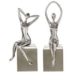 Uttermost - Uttermost Jaylene Silver Sculptures Set of 2 - Tarnished Silver Figurine Sculptures With Crystal Accents And Steel Cube Bases. Sizes: Sm-8x16x7, Lg-7x18x5