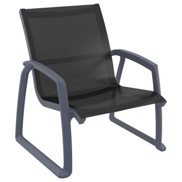 Pacific Club Arm Chair Frame Black Sling Set of 2, Dark Gray-Black