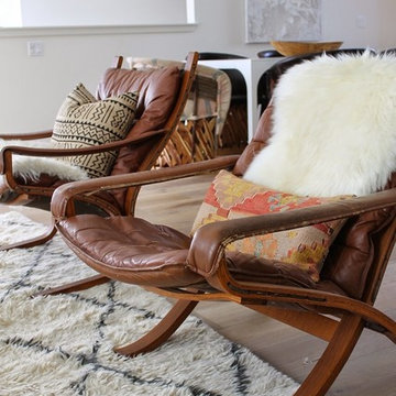 Modern Living Room with Moroccan Shag and Vintage Lounge Chairs